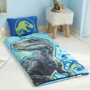 Jurassic Park Velociraptor Blue Green Kids Sleeping Bag Set